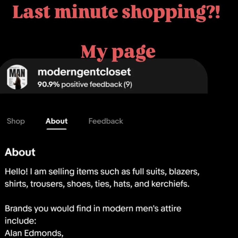 My EBAY page for men's clothing & accessories